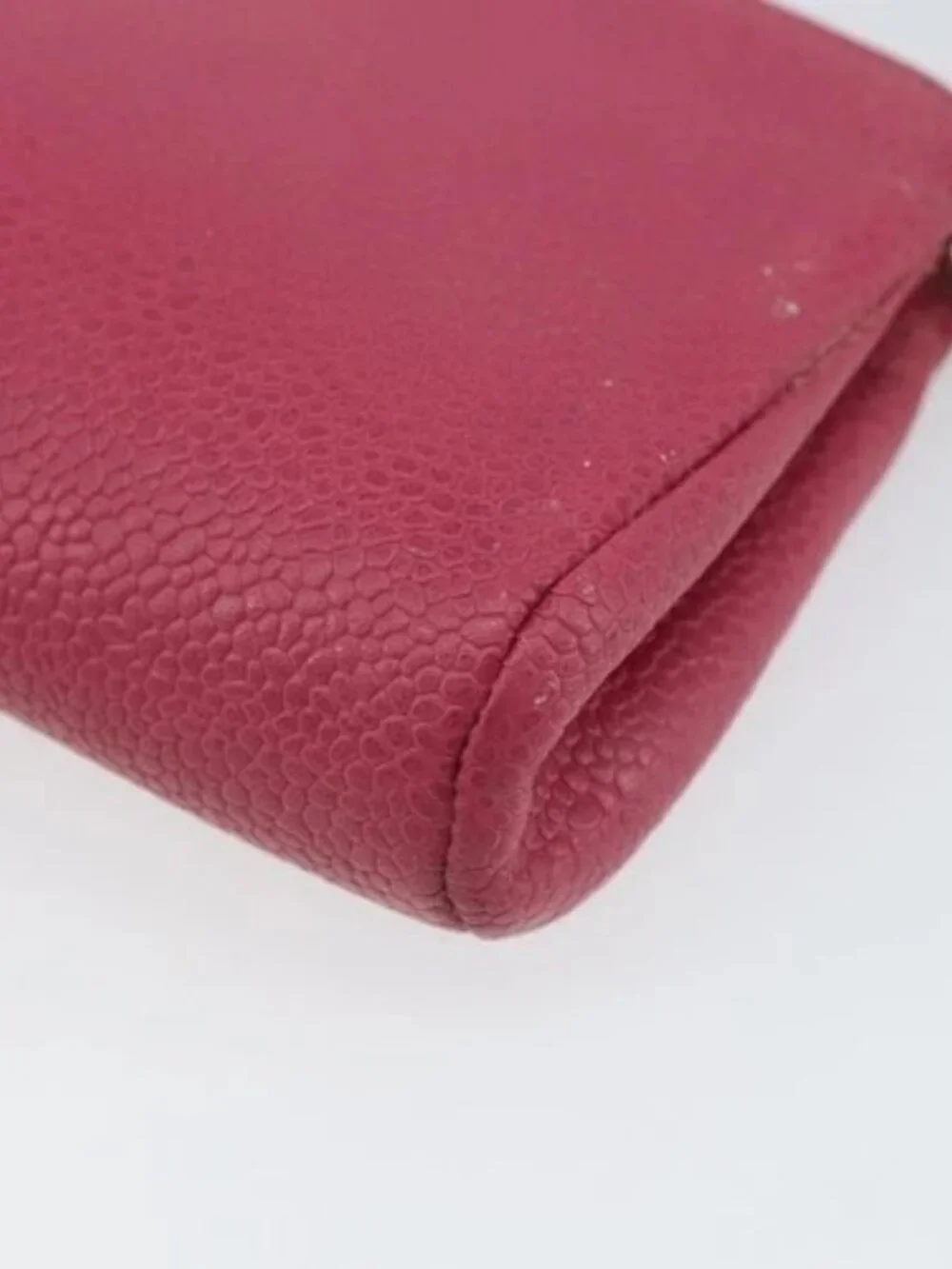 CHANEL COCO Mark Pouch Grained Calf Skin Pink Gold CC Auth 163727